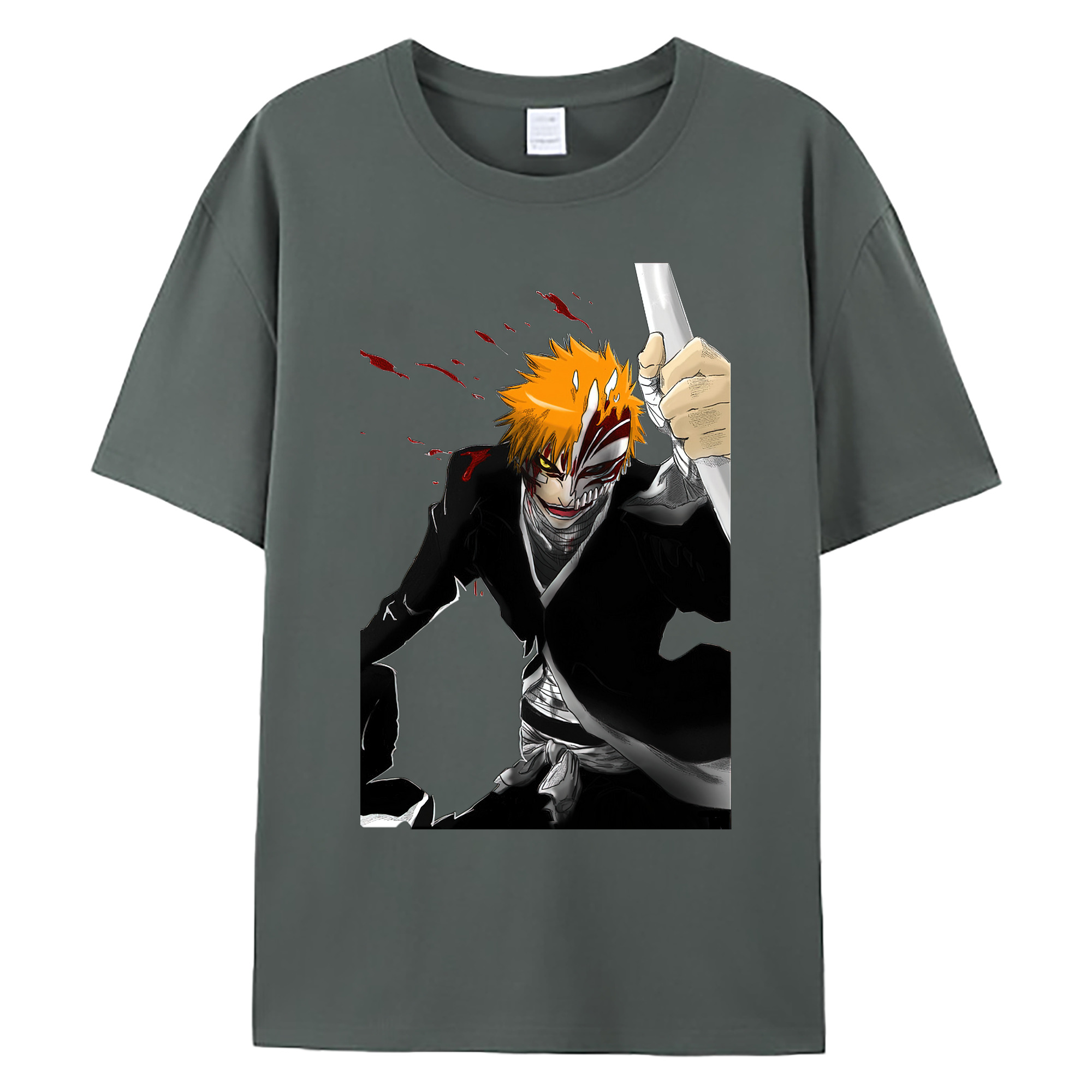 （画像用） ブリーチ 黒崎一護（くろさき いちご）BLEACH Kurosaki Ichigo 綿100％ メンズ半袖Tシャツ｜肌触りやわらか＆通気性